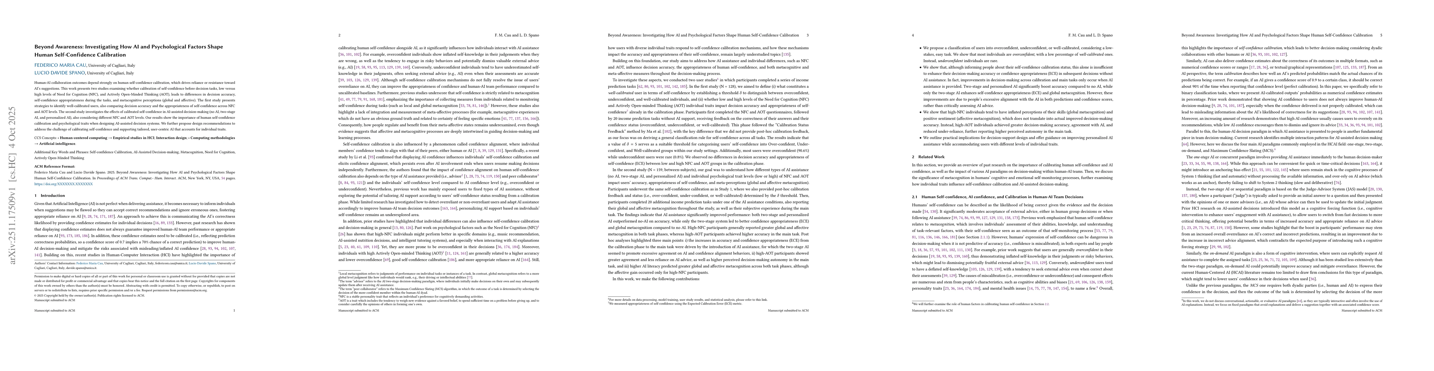 Thumbnail for Beyond Awareness: Investigating How AI and Psychological Factors Shape Human Self-Confidence Calibration