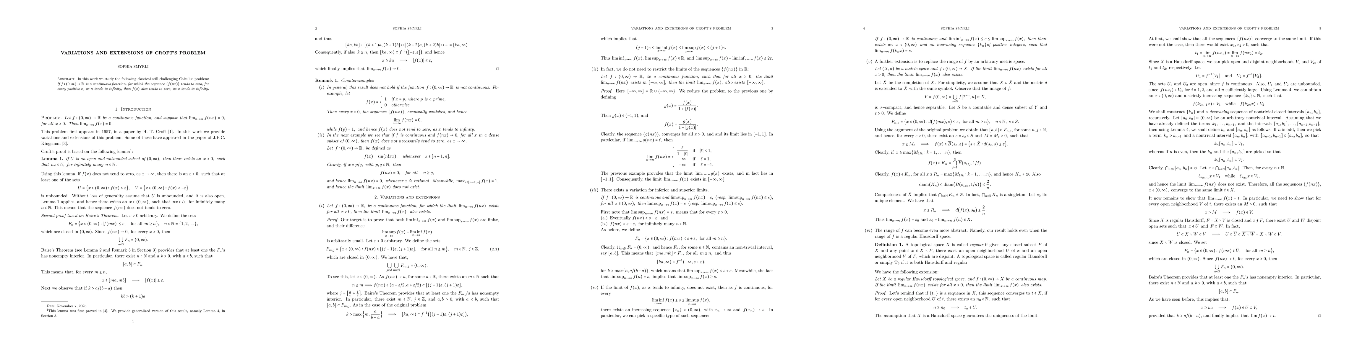 Thumbnail for Variations and extensions of Croft's problem
