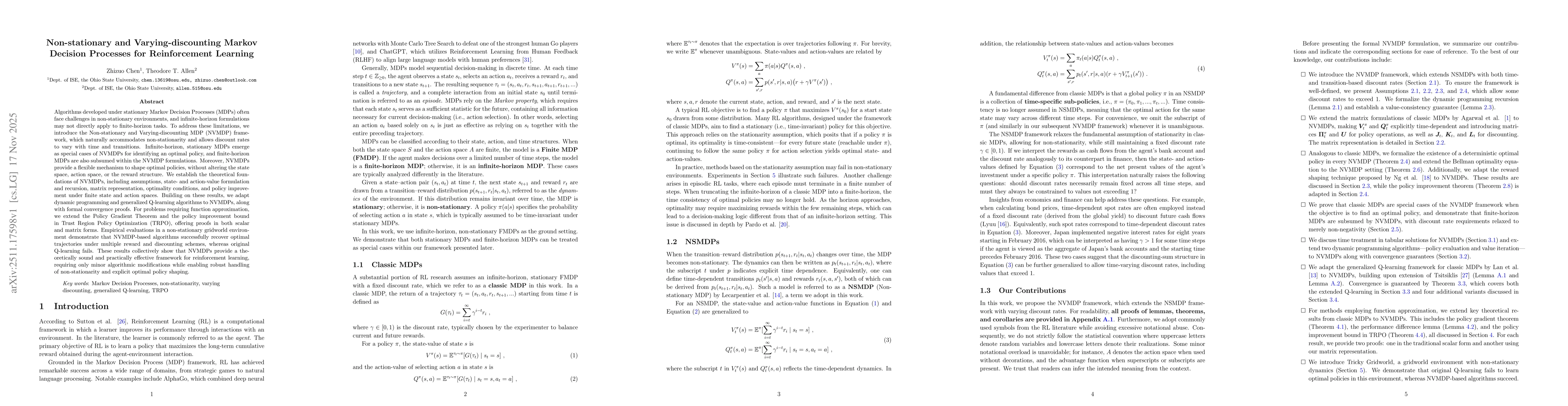 Thumbnail for Non-stationary and Varying-discounting Markov Decision Processes for Reinforcement Learning