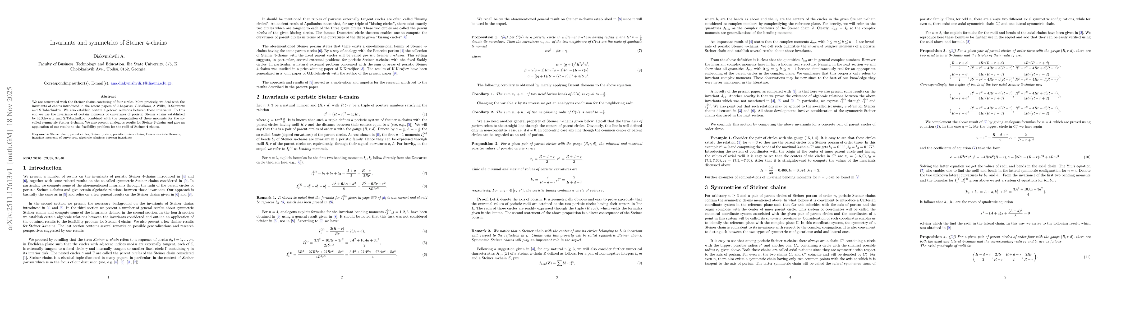 Thumbnail for Invariants and symmetries of Steiner 4-chains
