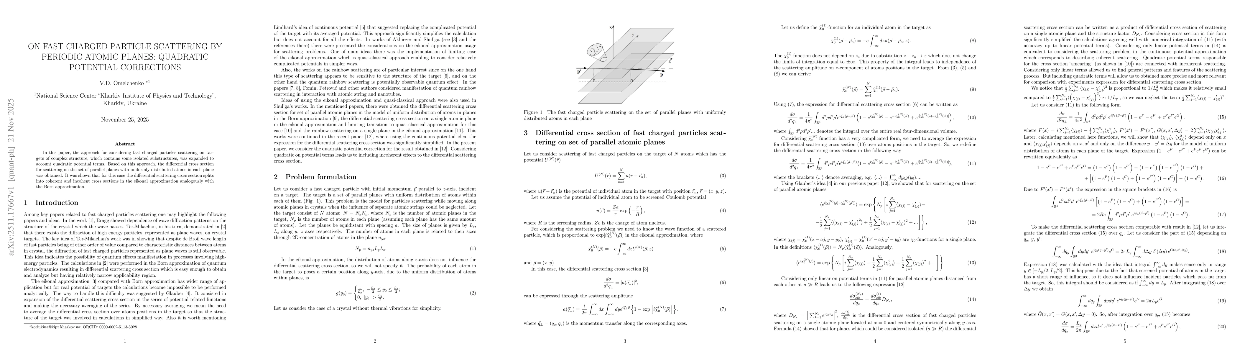Thumbnail for On fast charged particle scattering by periodic atomic planes: quadratic potential corrections