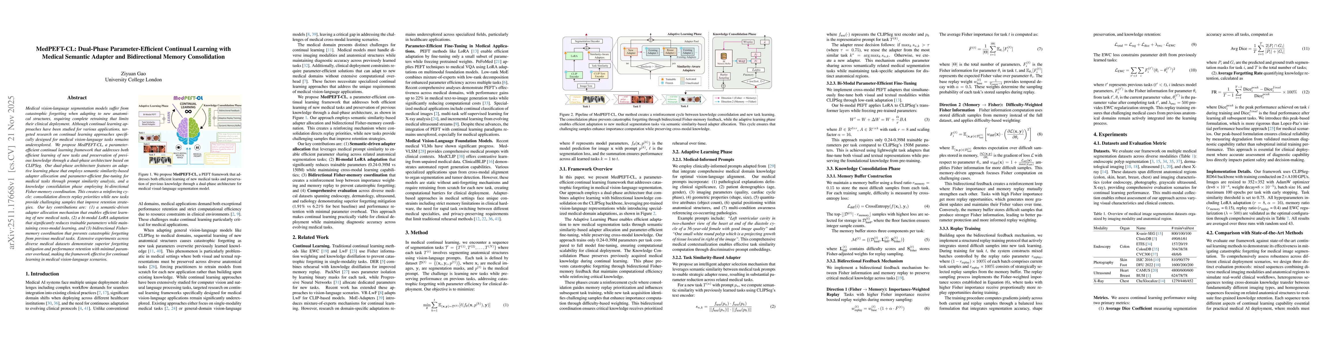 Thumbnail for MedPEFT-CL: Dual-Phase Parameter-Efficient Continual Learning with Medical Semantic Adapter and Bidirectional Memory Consolidation