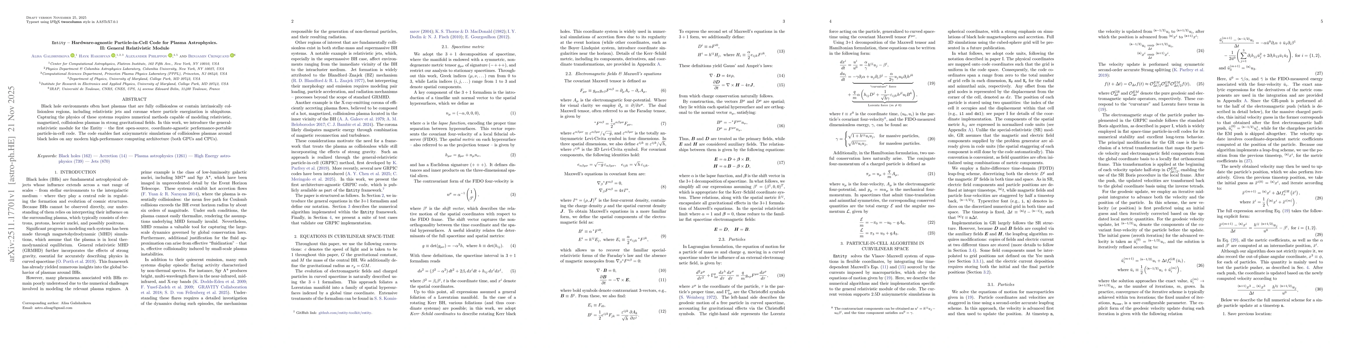 Thumbnail for $\mathtt{Entity}$ -- Hardware-agnostic Particle-in-Cell Code for Plasma Astrophysics. II: General Relativistic Module