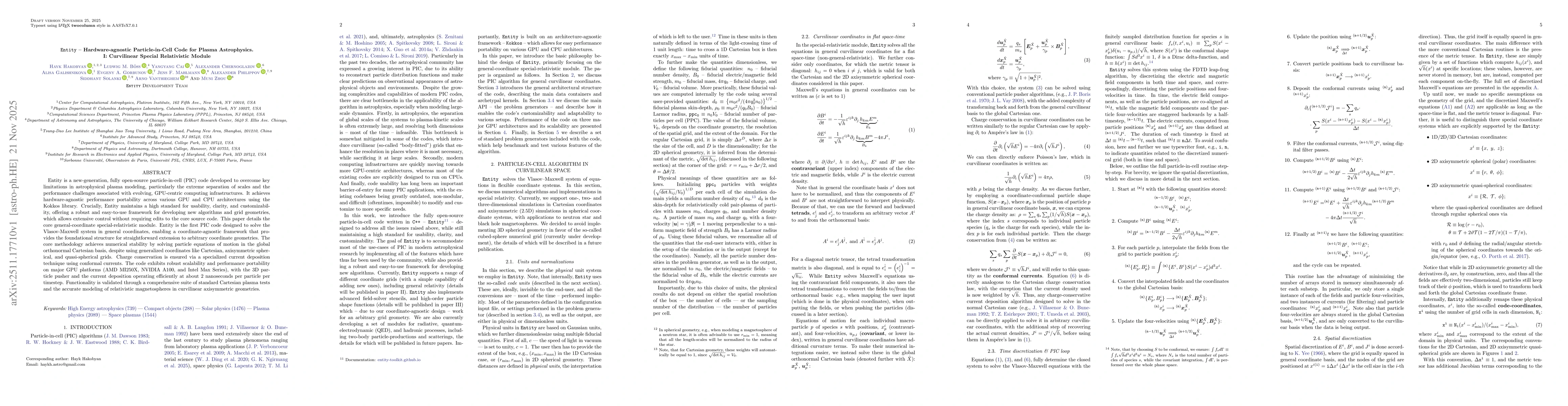 Thumbnail for Entity -- Hardware-agnostic Particle-in-Cell Code for Plasma Astrophysics. I: Curvilinear Special Relativistic Module