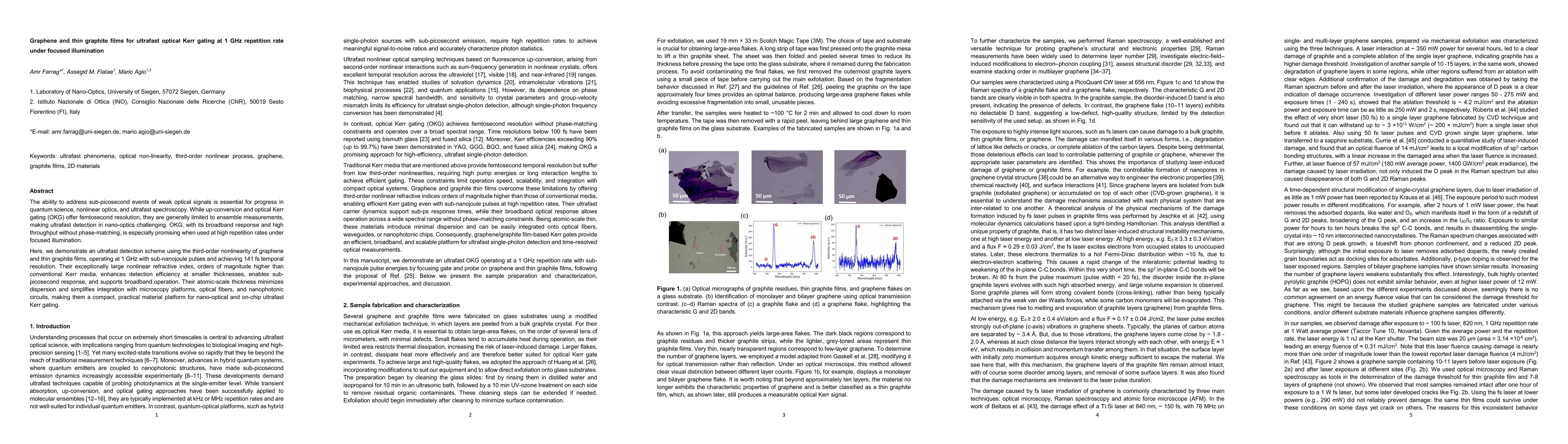 Thumbnail for Graphene and thin graphite films for ultrafast optical Kerr gating at 1 GHz repetition rate under focused illumination