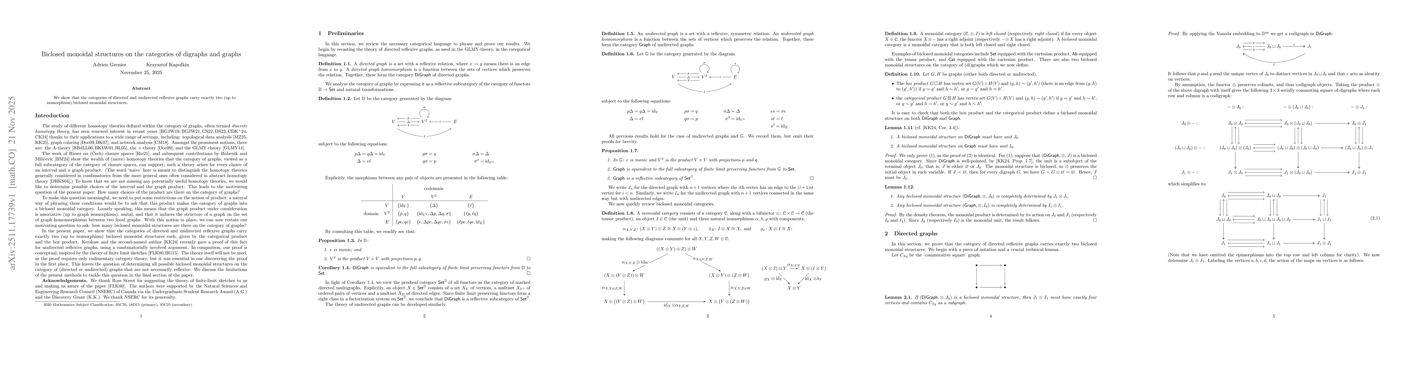 Thumbnail for Biclosed monoidal structures on the categories of digraphs and graphs