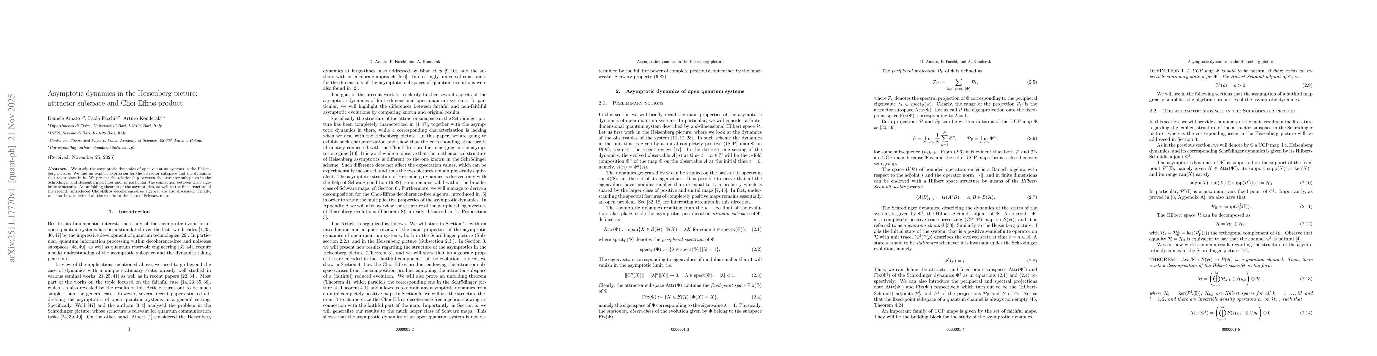 Thumbnail for Asymptotic dynamics in the Heisenberg picture: attractor subspace and Choi-Effros product
