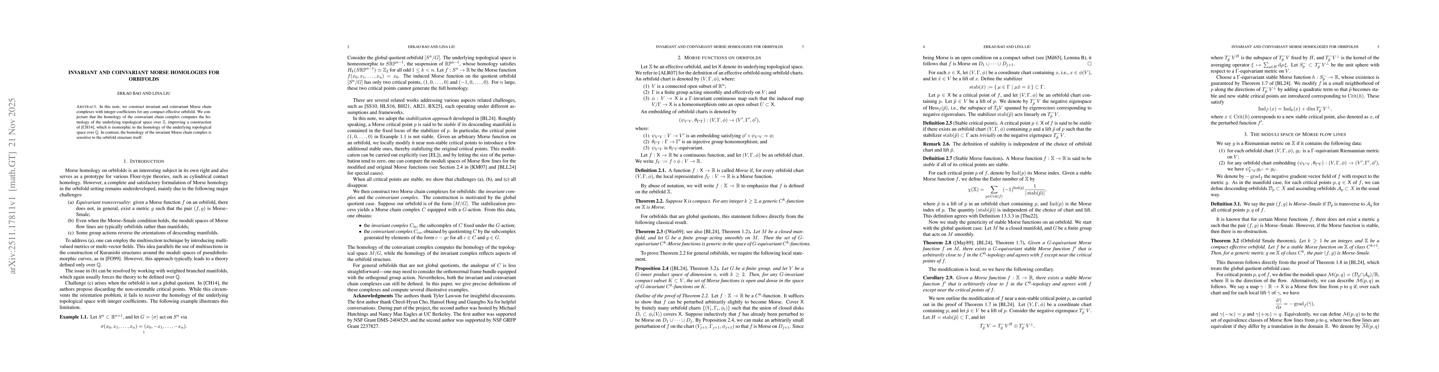 Thumbnail for Invariant and Coinvariant Morse Homologies for Orbifolds