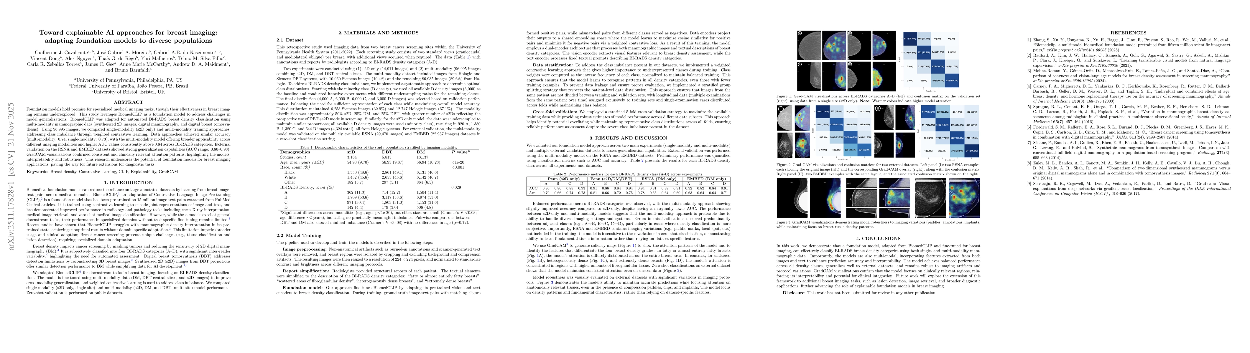 Thumbnail for Toward explainable AI approaches for breast imaging: adapting foundation models to diverse populations