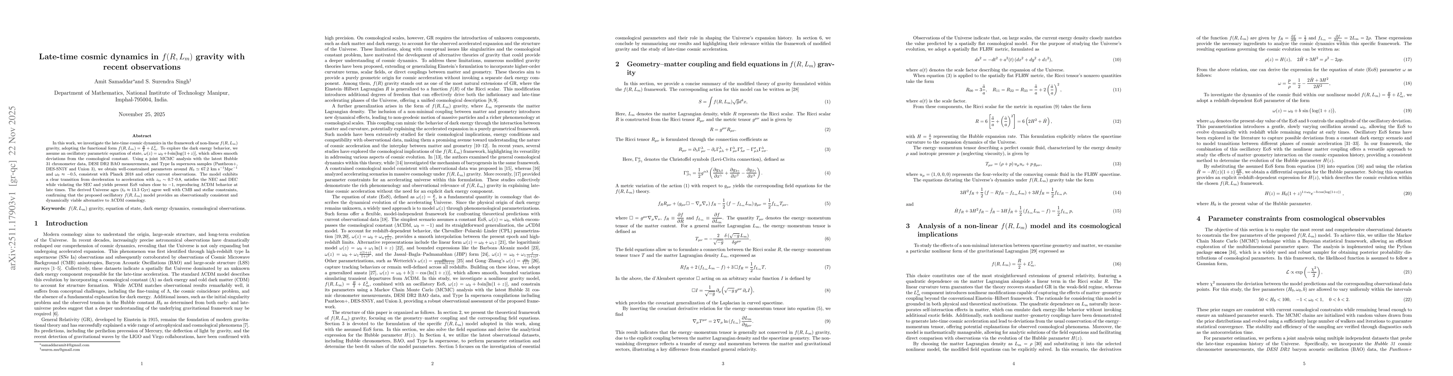 Thumbnail for Late-time cosmic dynamics in $f(R,L_{m})$ gravity with recent observations