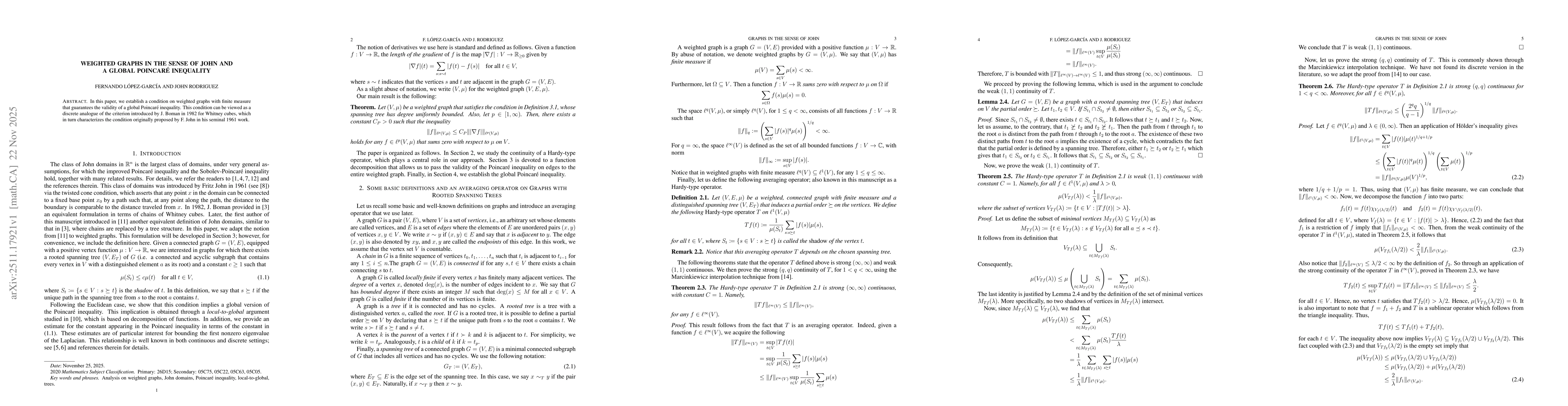 Thumbnail for Weighted graphs in the sense of John and a global Poincaré inequality
