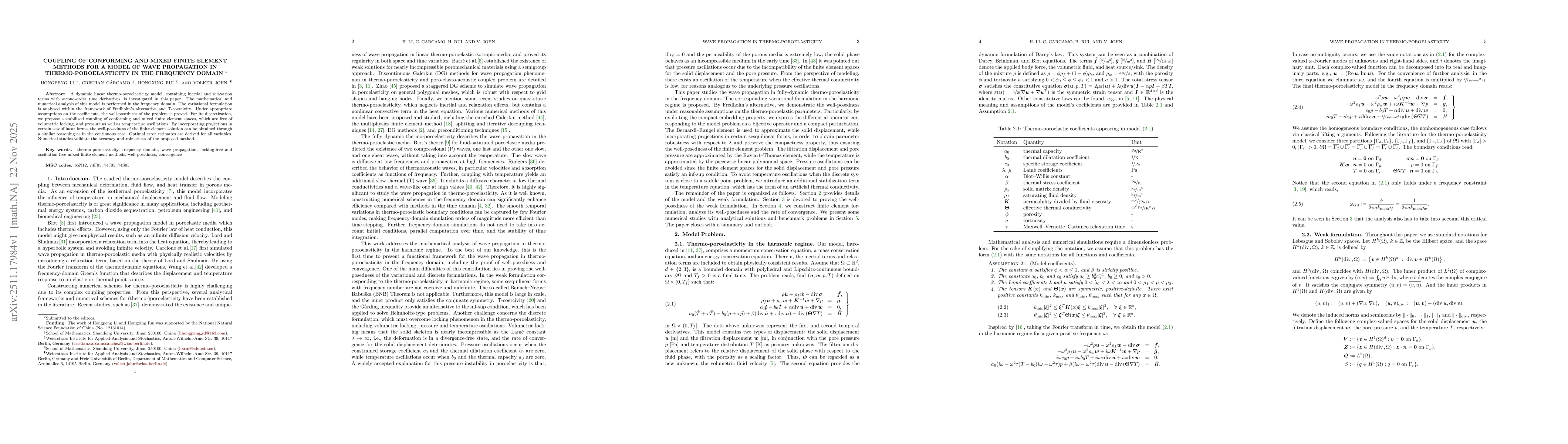 Thumbnail for Coupling of conforming and mixed finite element methods for a model of wave propagation in thermo-poroelasticity in the frequency domain