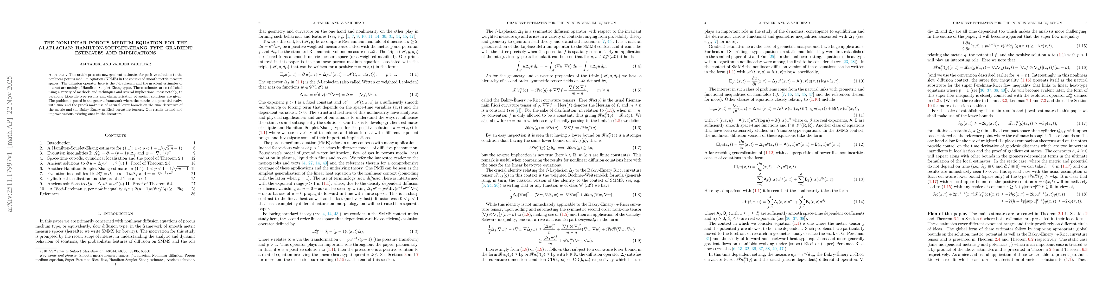 Thumbnail for The nonlinear porous medium equation for the f-Laplacian: Hamilton-Souplet-Zhang type gradient estimates and implications