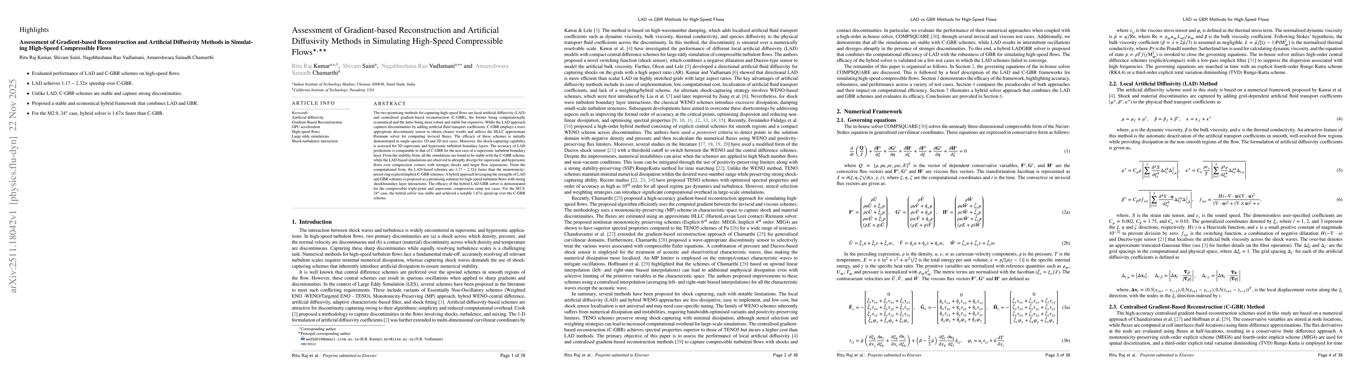 Thumbnail for Assessment of Gradient-based Reconstruction and Artificial Diffusivity Methods in Simulating High-Speed Compressible Flows