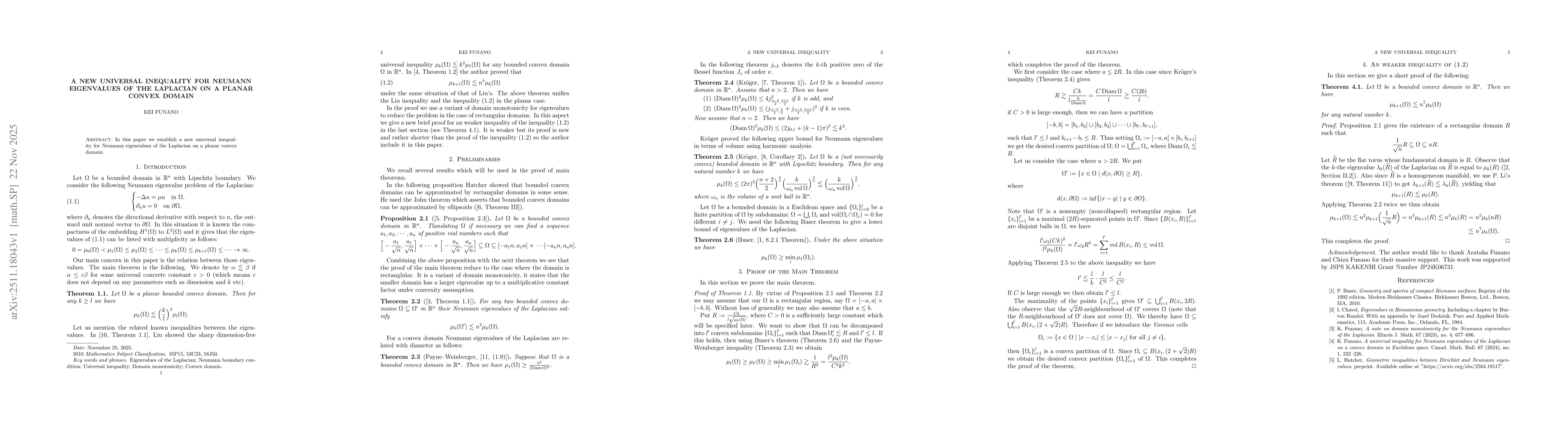 Thumbnail for A new universal inequality for Neumann eigenvalues of the Laplacian on a planar convex domain