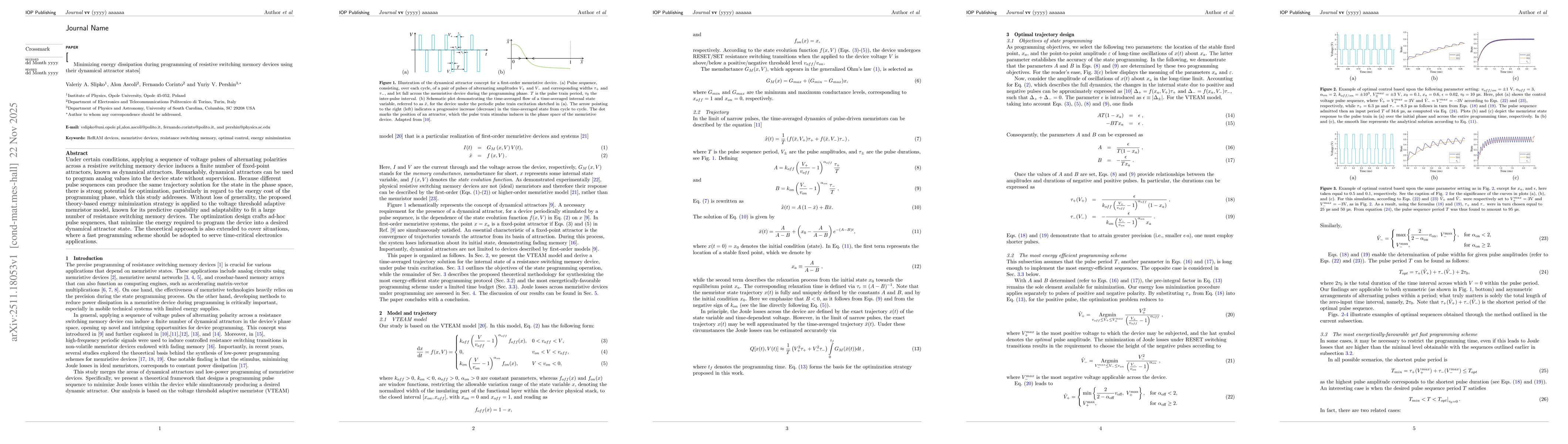 Thumbnail for Minimizing energy dissipation during programming of resistive switching memory devices using their dynamical attractor states