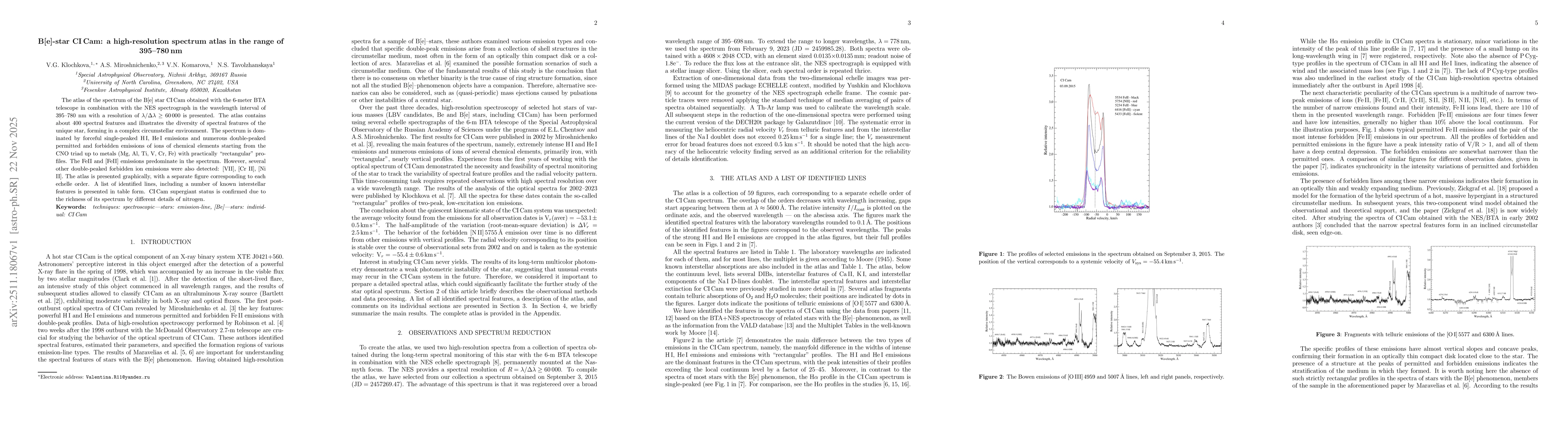 Thumbnail for B[e]-star CI Cam: a high-resolution spectrum atlas in the range of 395$÷$780 nm