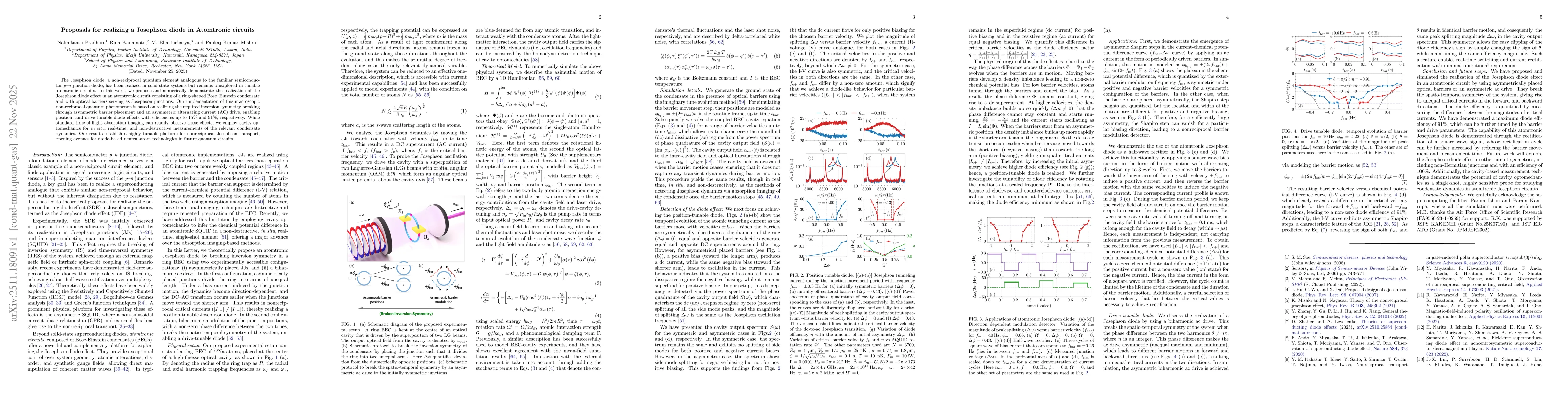 Thumbnail for Proposals for realizing a Josephson diode in Atomtronic circuits