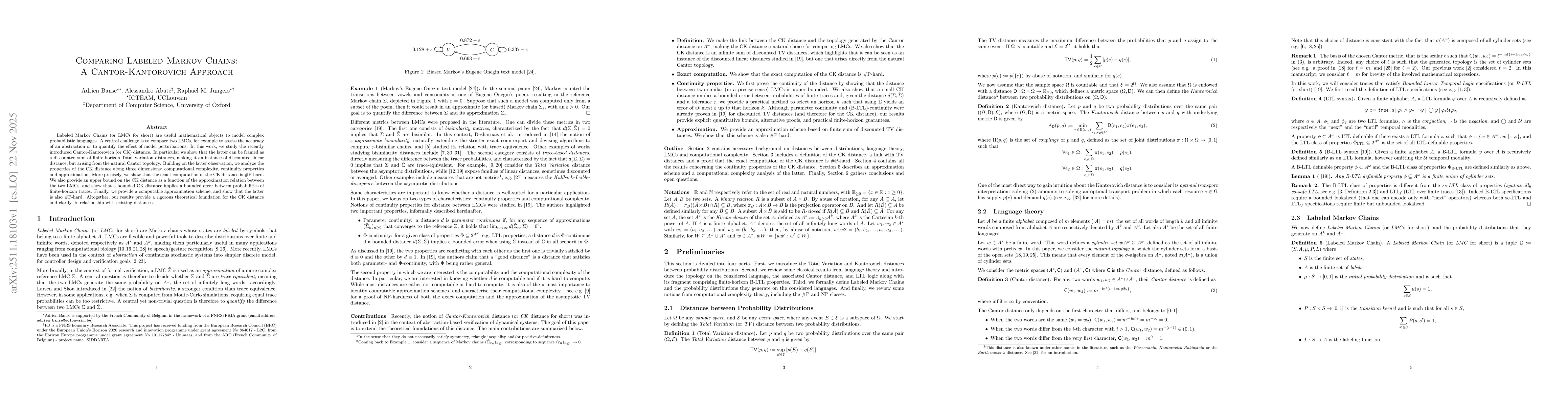 Thumbnail for Comparing Labeled Markov Chains: A Cantor-Kantorovich Approach