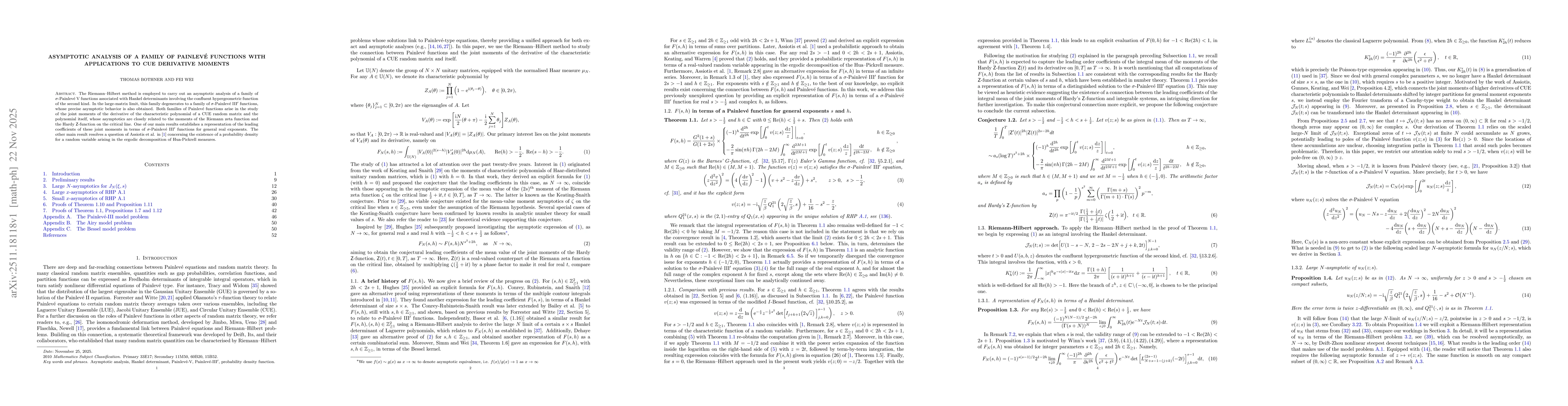 Thumbnail for Asymptotic analysis of a Family of Painlevé Functions with Applications to CUE Derivative Moments