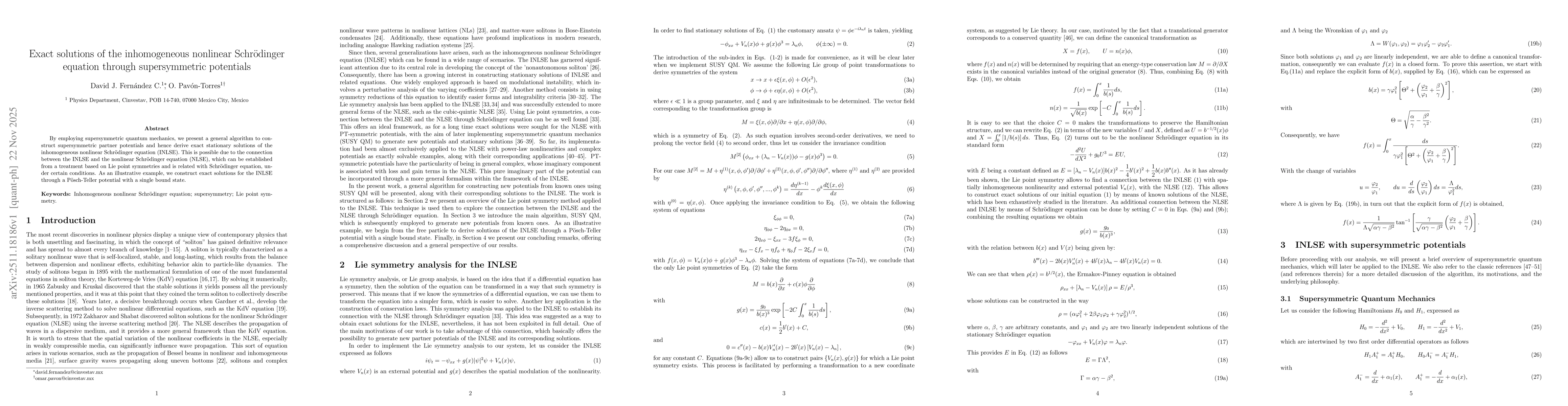 Thumbnail for Exact solutions of the inhomogeneous nonlinear Schrödinger equation through supersymmetric potentials