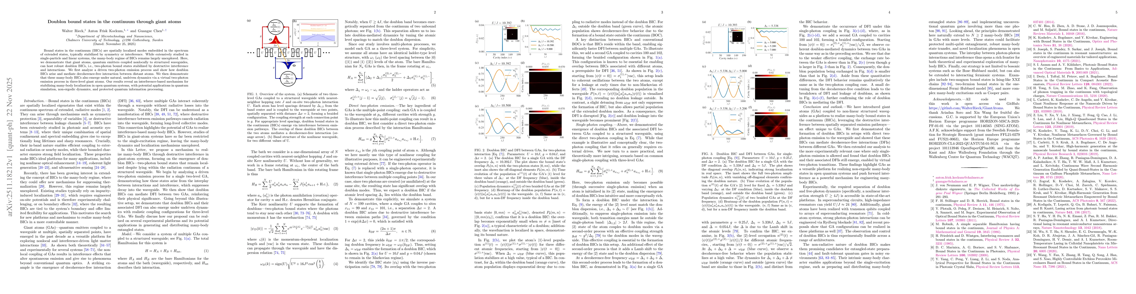 Thumbnail for Doublon bound states in the continuum through giant atoms