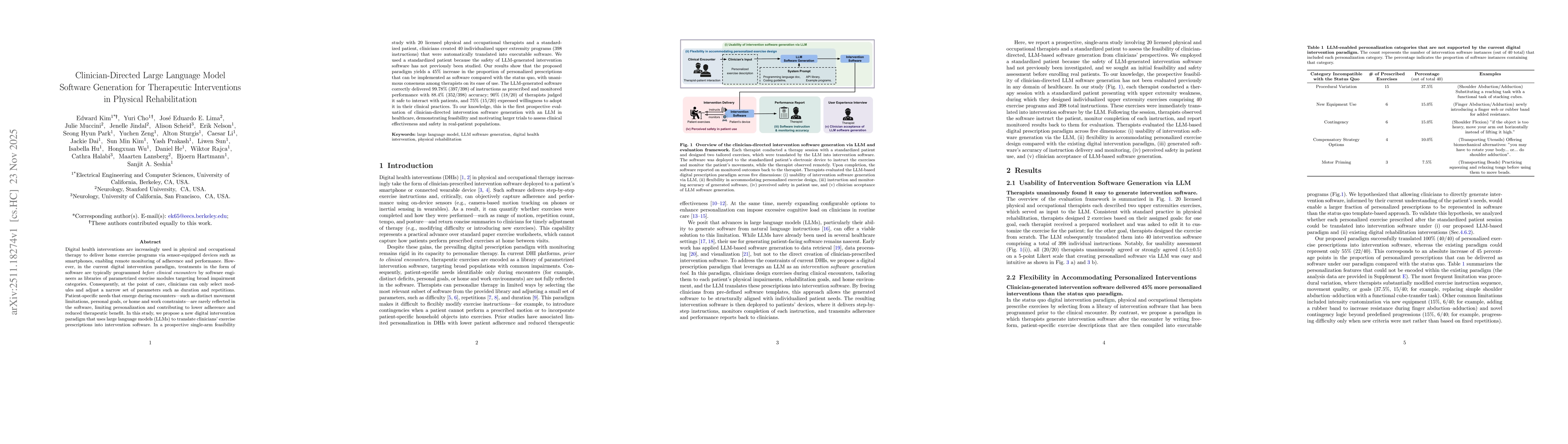Thumbnail for Clinician-Directed Large Language Model Software Generation for Therapeutic Interventions in Physical Rehabilitation