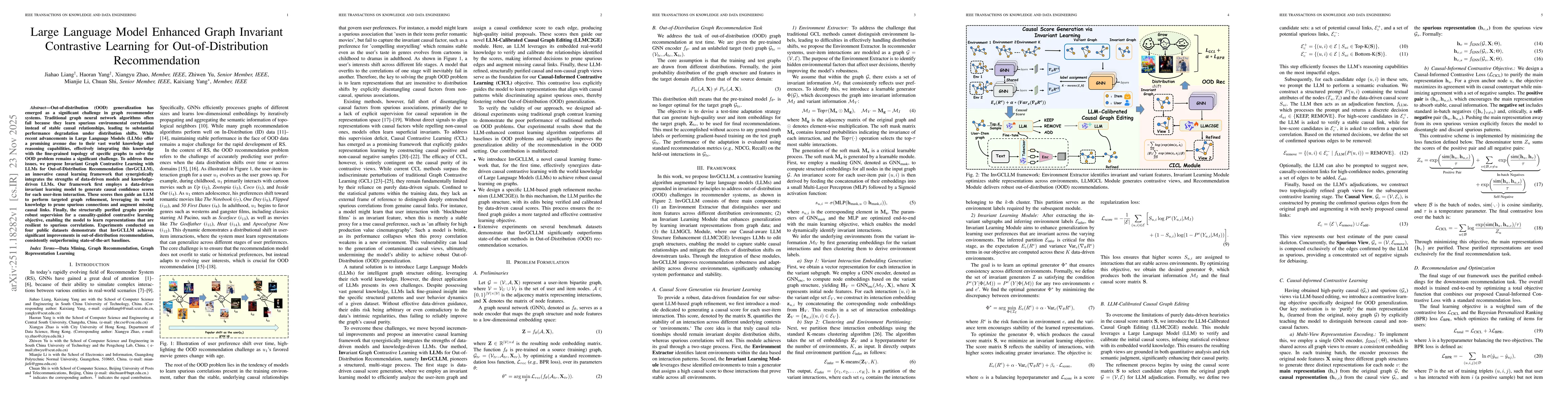Thumbnail for Large Language Model Enhanced Graph Invariant Contrastive Learning for Out-of-Distribution Recommendation