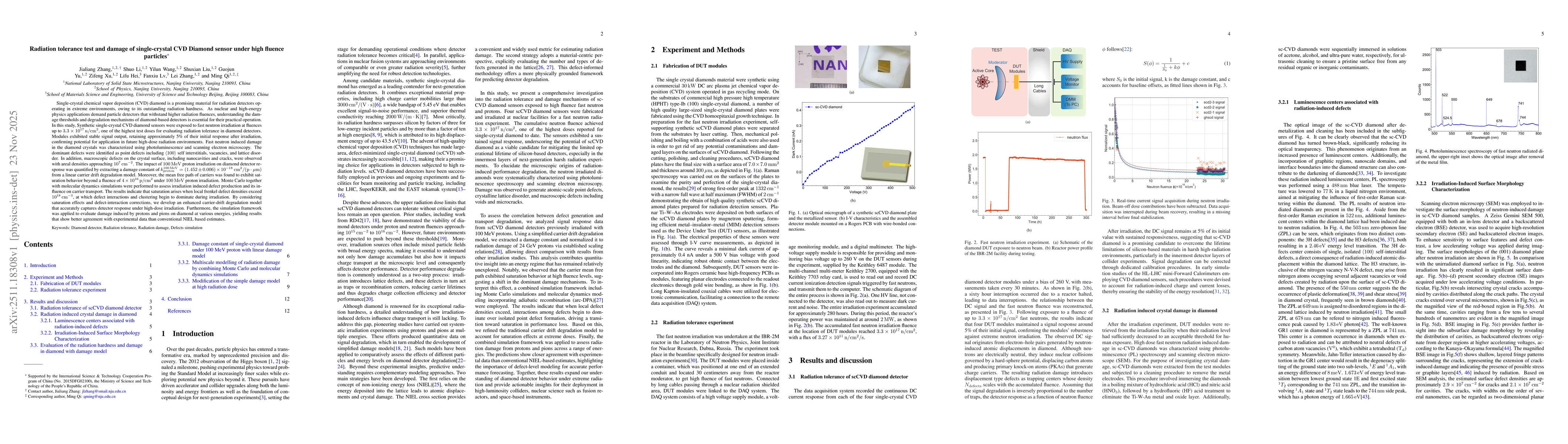 Thumbnail for Radiation tolerance test and damage of single-crystal CVD Diamond sensor under high fluence particles