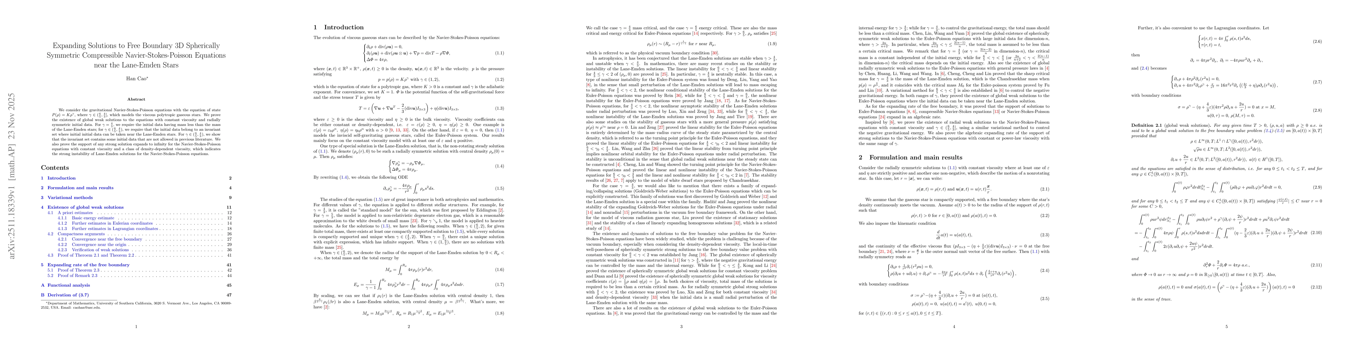 Thumbnail for Expanding Solutions to Free Boundary 3D Spherically Symmetric Compressible Navier-Stokes-Poisson Equations near the Lane-Emden Stars