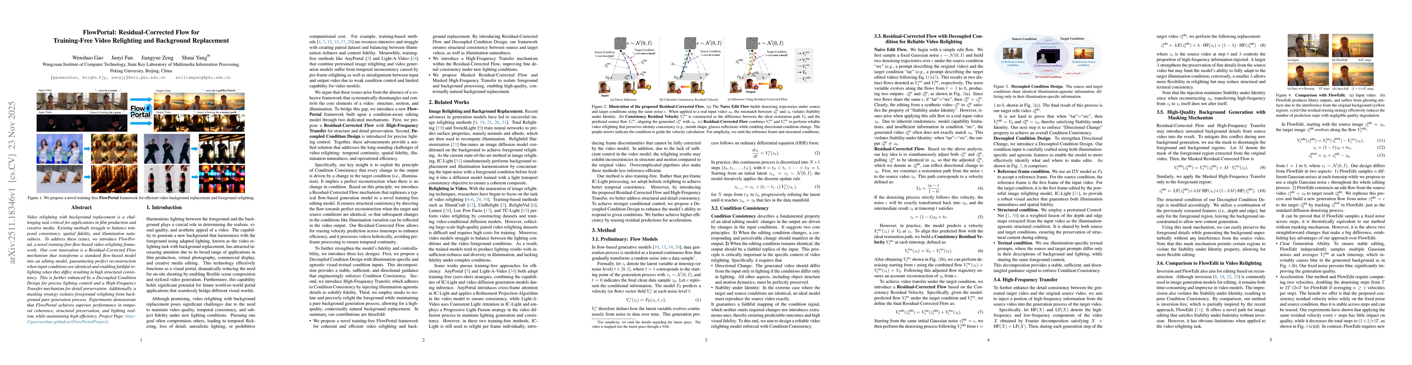 Thumbnail for FlowPortal: Residual-Corrected Flow for Training-Free Video Relighting and Background Replacement