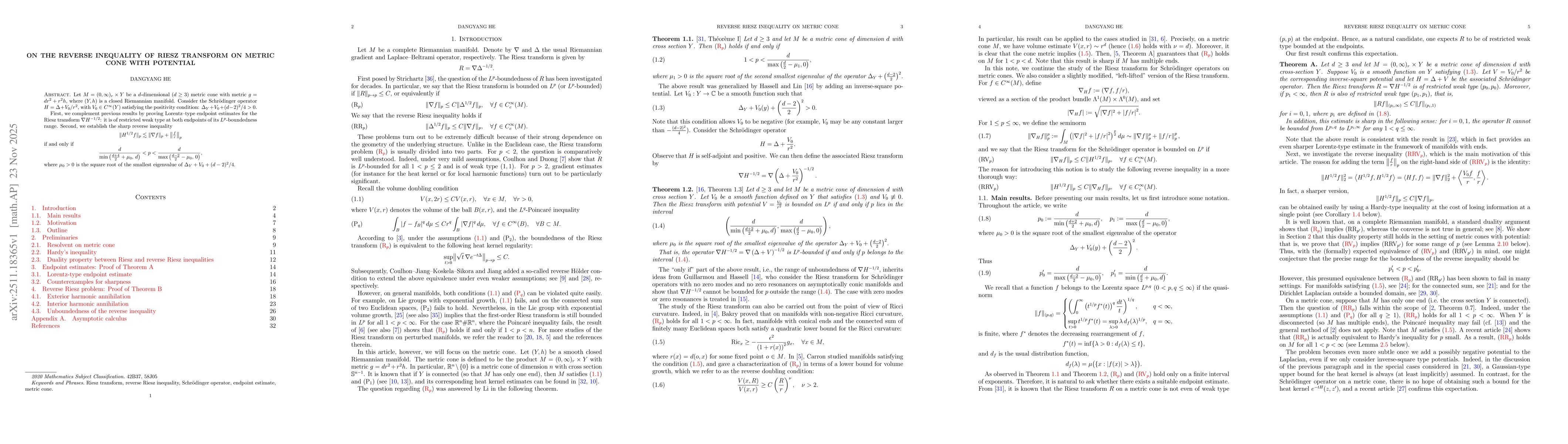 Thumbnail for On the Reverse Inequality of Riesz transform on metric cone with potential