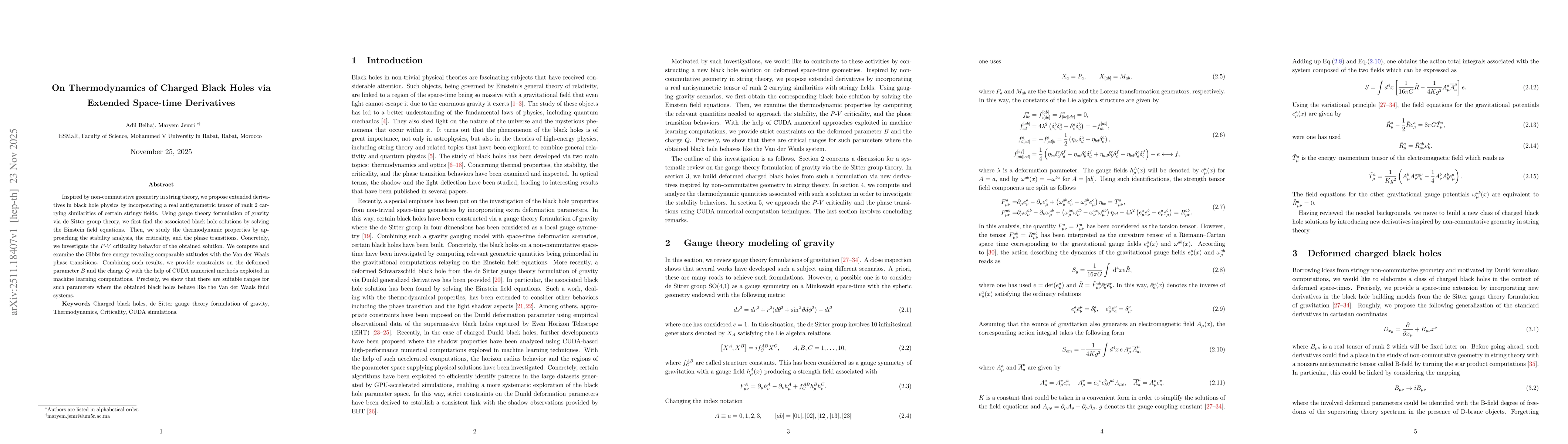Thumbnail for On Thermodynamics of Charged Black Holes via Extended Space-time Derivatives