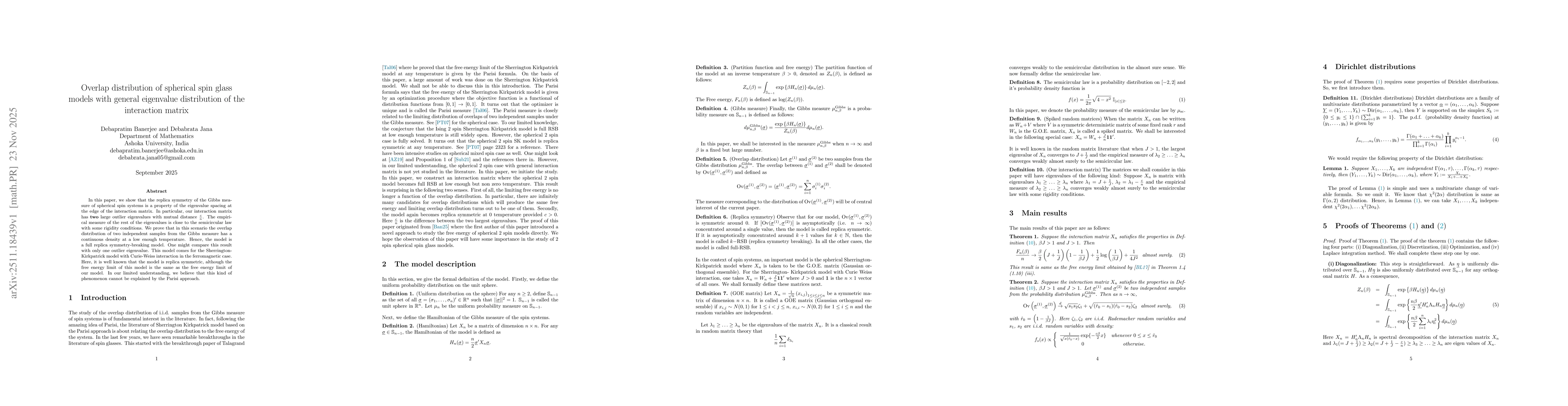 Thumbnail for Overlap distribution of spherical spin glass models with general eigenvalue distribution of the interaction matrix