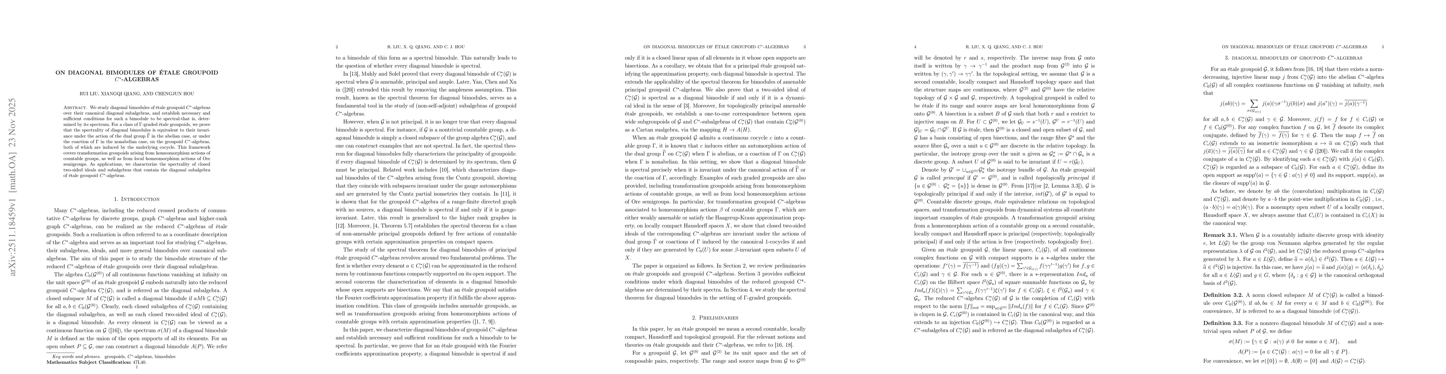 Thumbnail for On Diagonal bimodules of étale groupoid $C^*$-algebras