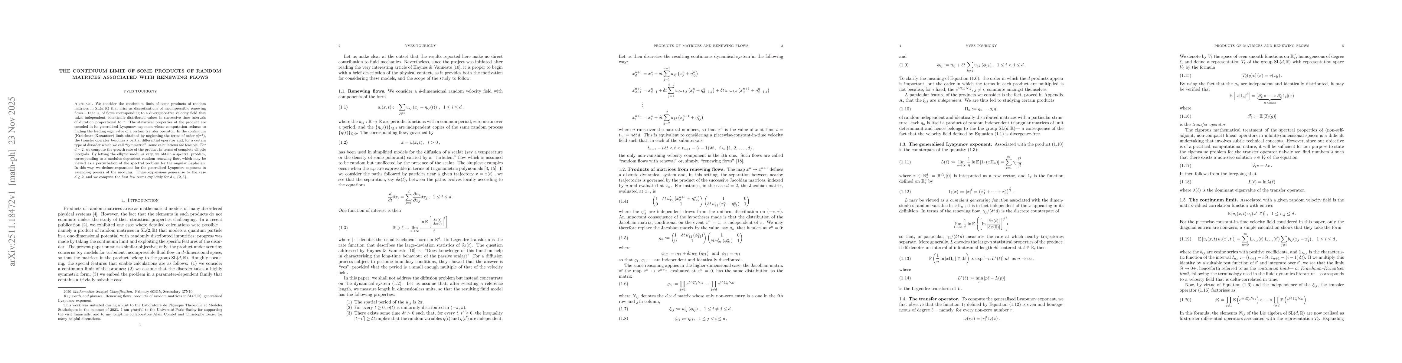 Thumbnail for The continuum limit of some products of random matrices associated with renewing flows