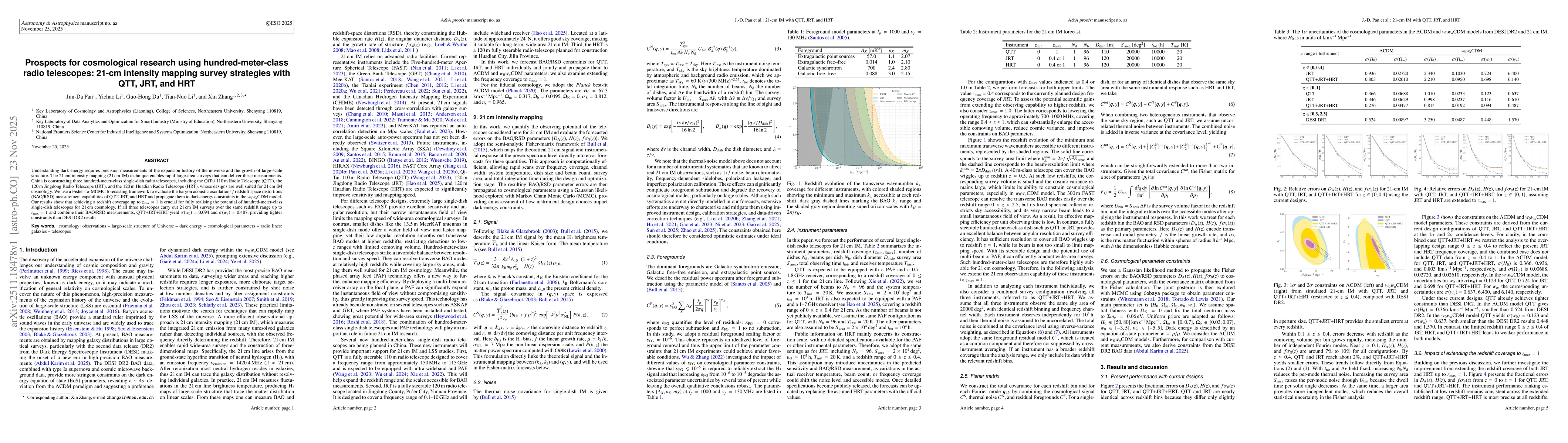 Thumbnail for Prospects for cosmological research using hundred-meter-class radio telescopes: 21-cm intensity mapping survey strategies with QTT, JRT, and HRT