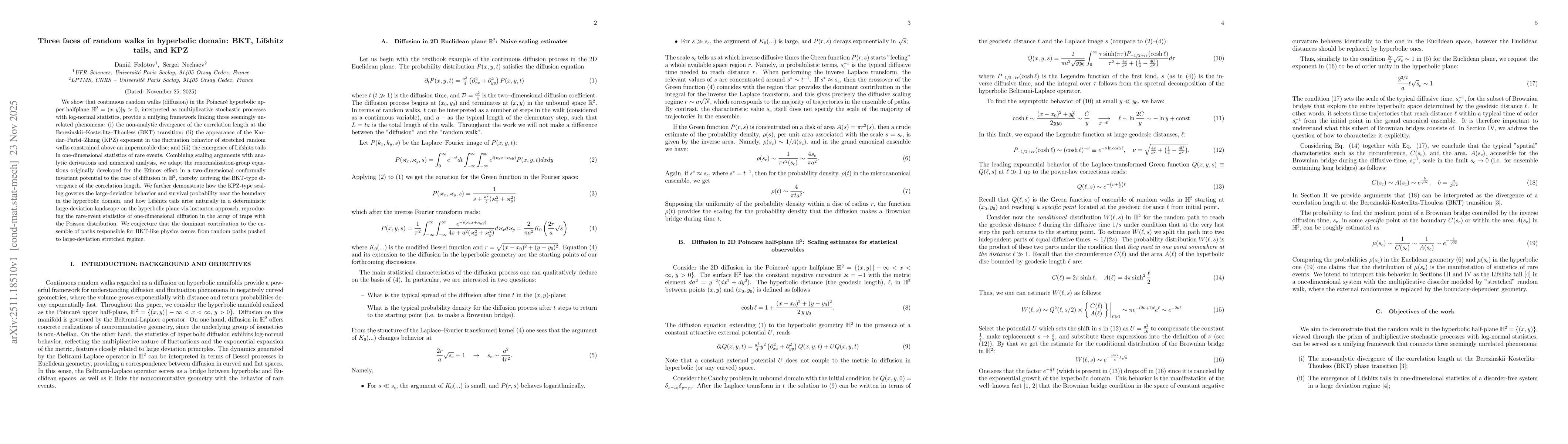 Thumbnail for Three faces of random walks in hyperbolic domain: BKT, Lifshitz tails, and KPZ