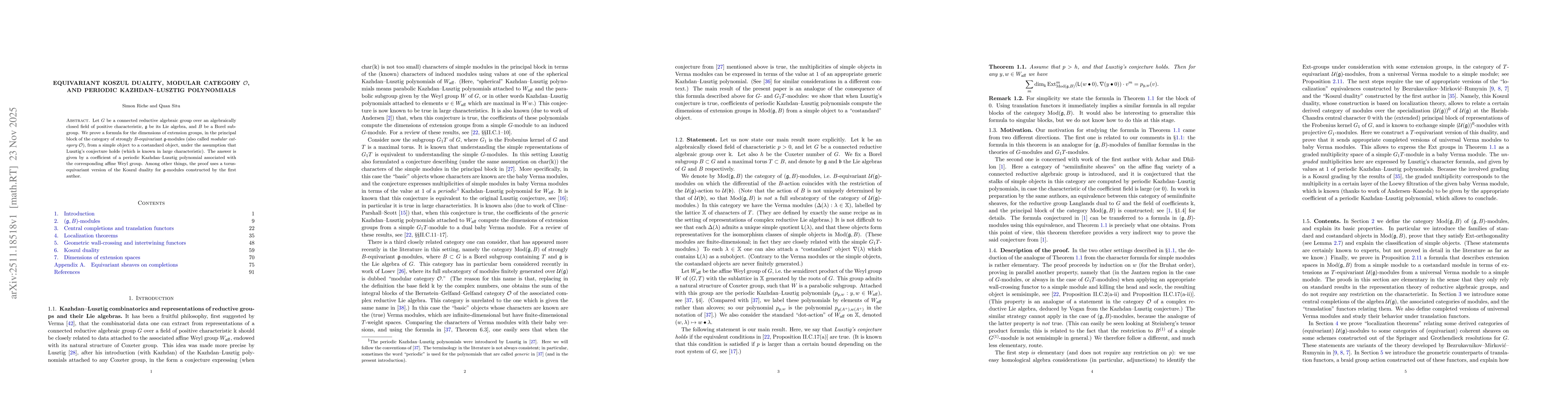 Thumbnail for Equivariant Koszul Duality, Modular Category $\mathcal{O}$, and Periodic Kazhdan--Lusztig Polynomials