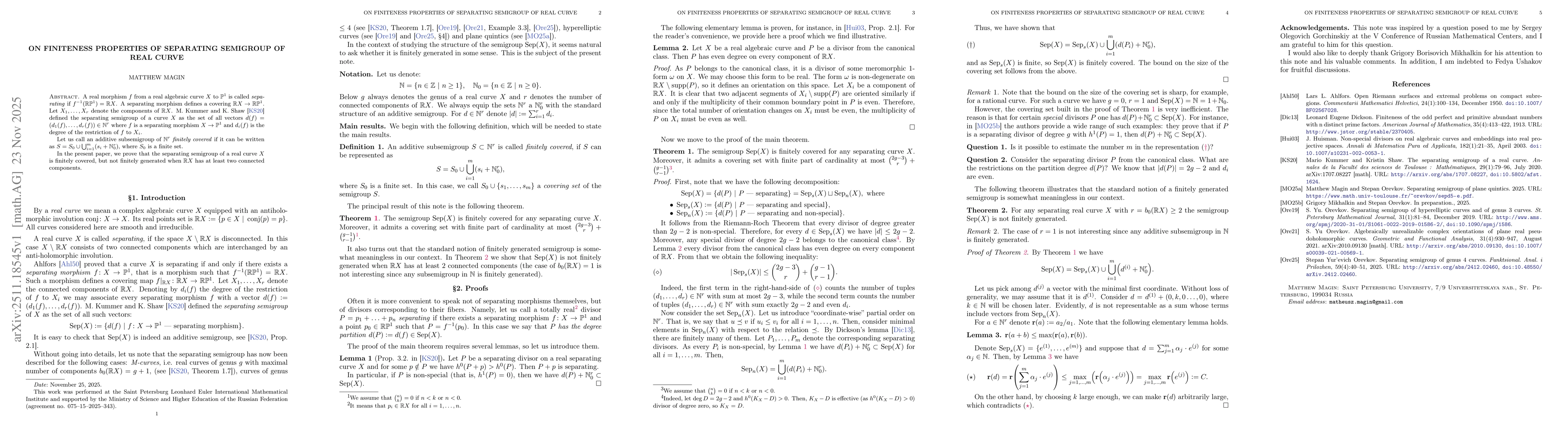 Thumbnail for On finiteness properties of separating semigroup of real curve