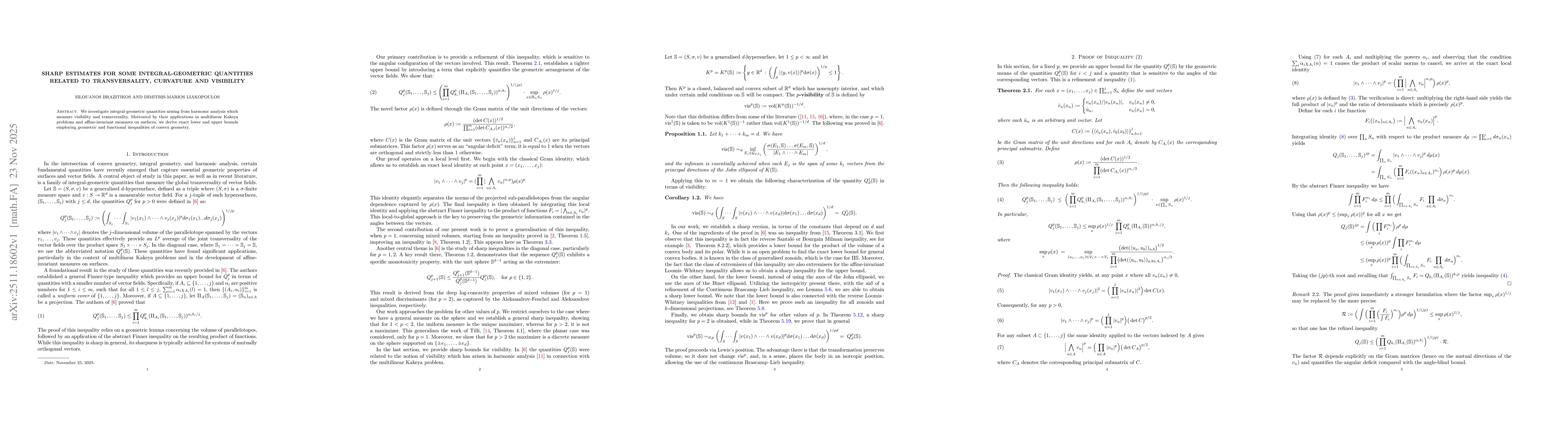 Thumbnail for Sharp Estimates for some Integral-Geometric Quantities Related To Transversality, Curvature And Visibility