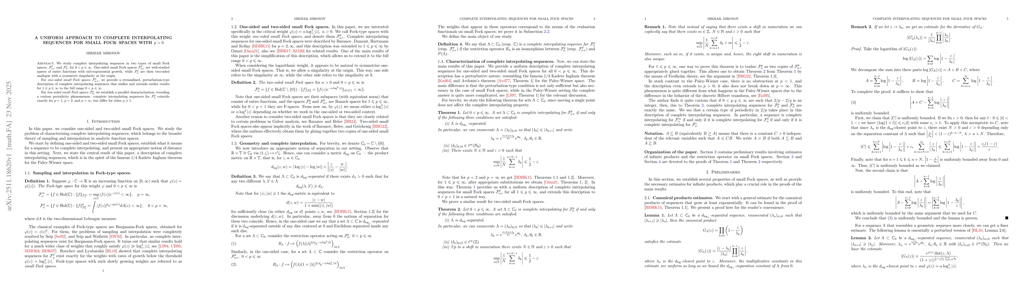 Thumbnail for A uniform approach to complete interpolating sequences for small Fock spaces with $p > 0$