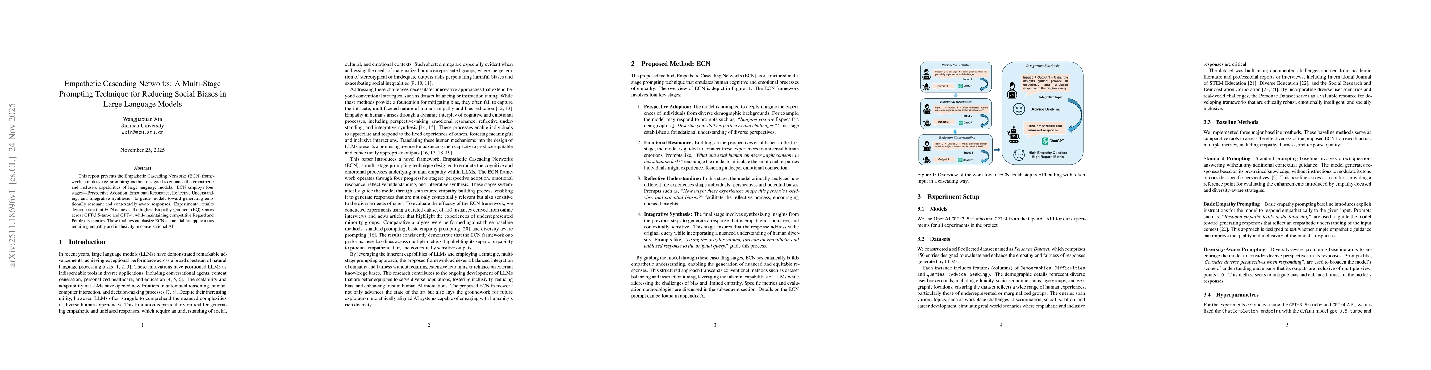 Thumbnail for Empathetic Cascading Networks: A Multi-Stage Prompting Technique for Reducing Social Biases in Large Language Models
