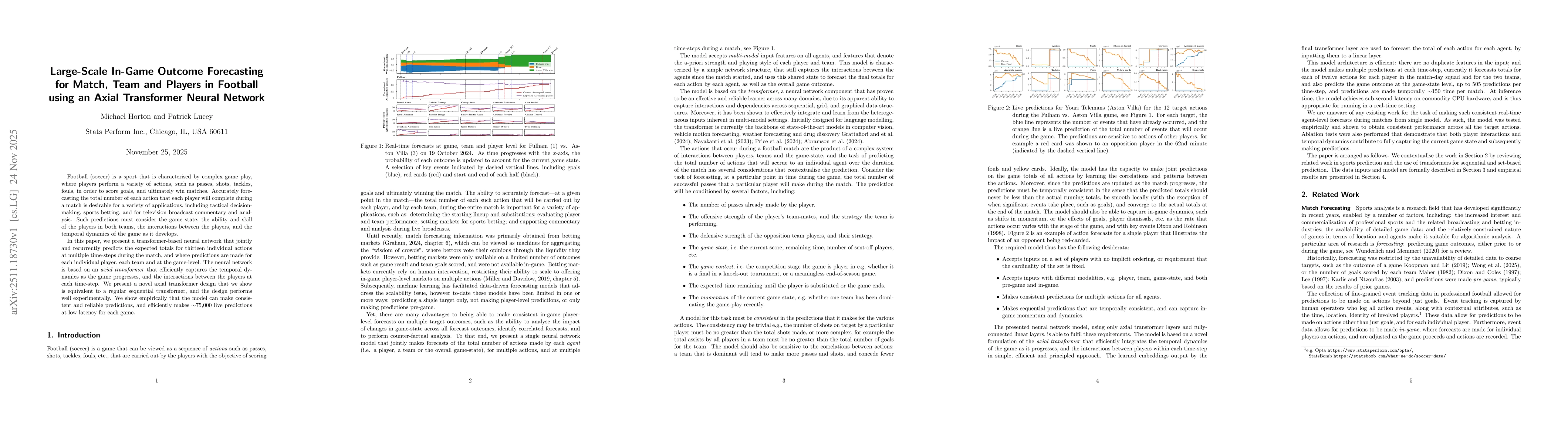 Thumbnail for Large-Scale In-Game Outcome Forecasting for Match, Team and Players in Football using an Axial Transformer Neural Network