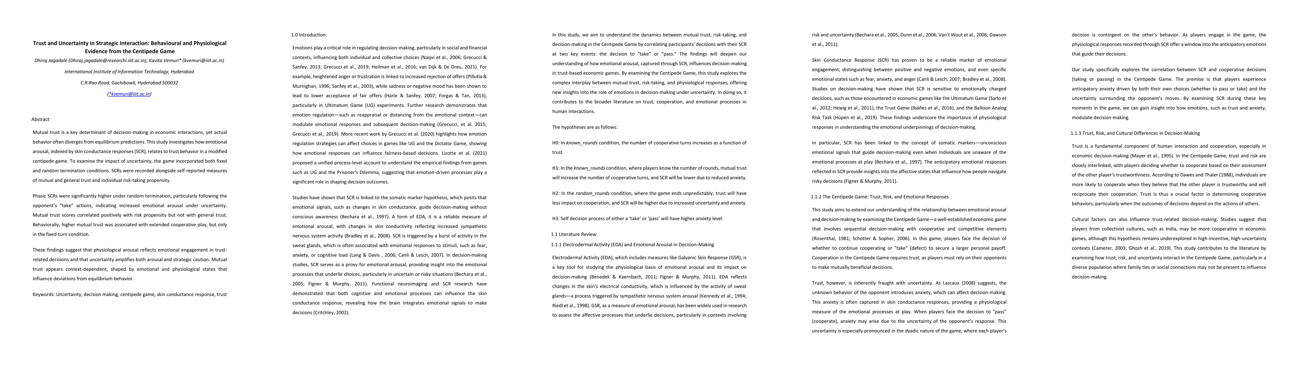 Thumbnail for Trust and Uncertainty in Strategic Interaction: Behavioural and Physiological Evidence from the Centipede Game