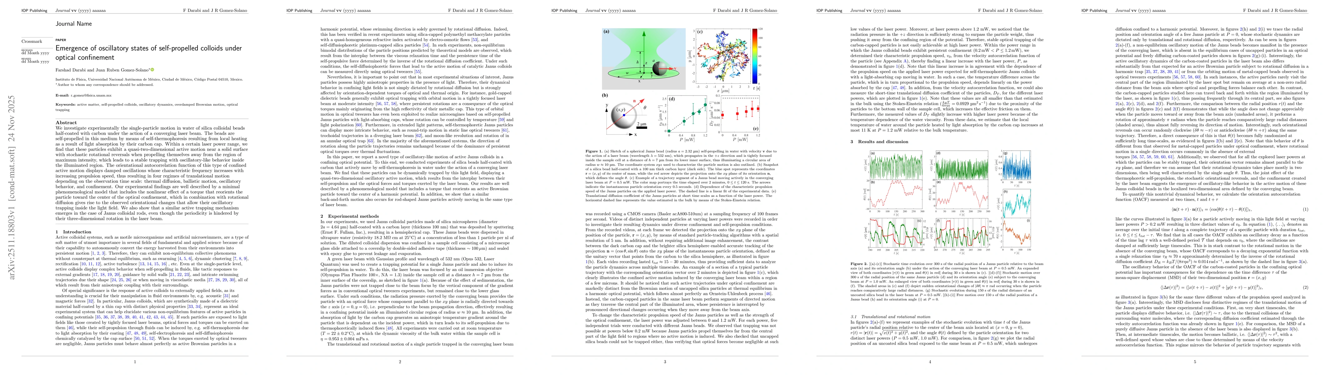 Thumbnail for Emergence of oscillatory states of self-propelled colloids under optical confinement