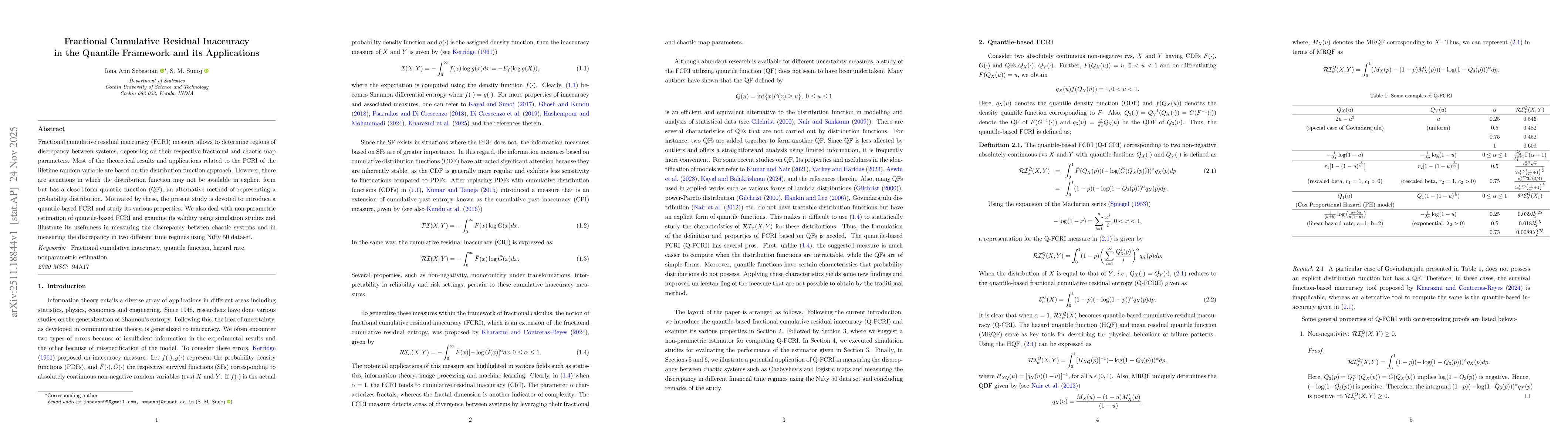 Thumbnail for Fractional cumulative Residual Inaccuracy in the Quantile Framework and its Appications