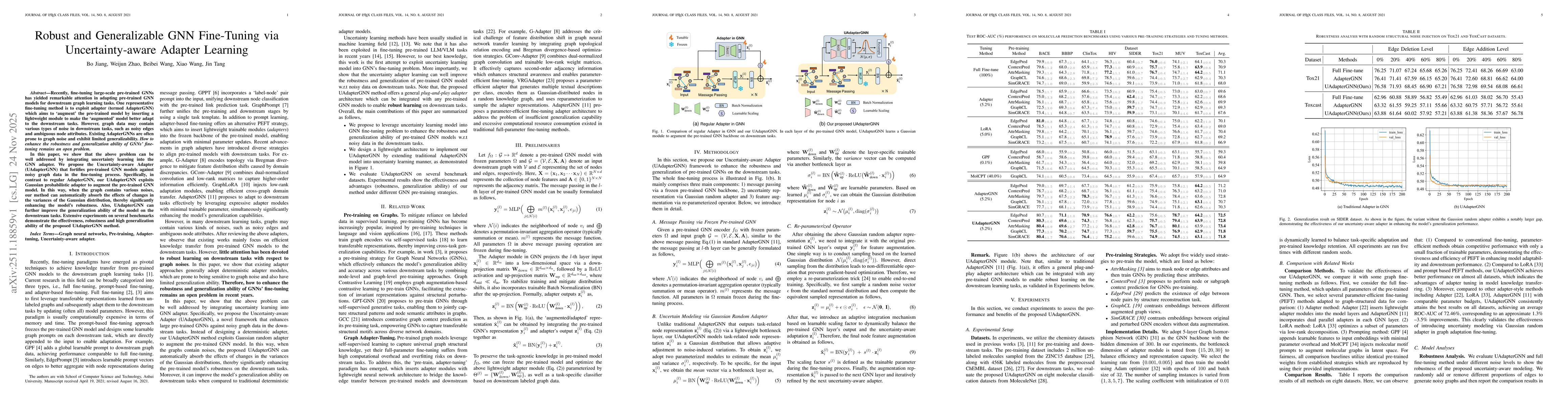 Thumbnail for Robust and Generalizable GNN Fine-Tuning via Uncertainty-aware Adapter Learning