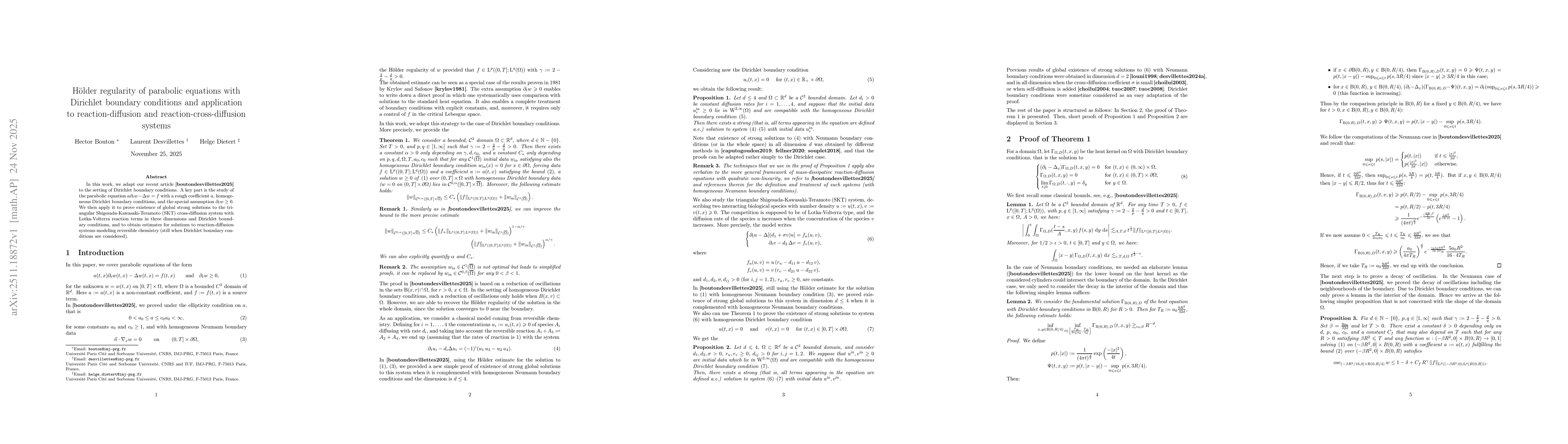 Thumbnail for H{ö}lder regularity of parabolic equations with Dirichlet boundary conditions and application to reaction-diffusion and reaction-cross-diffusion systems