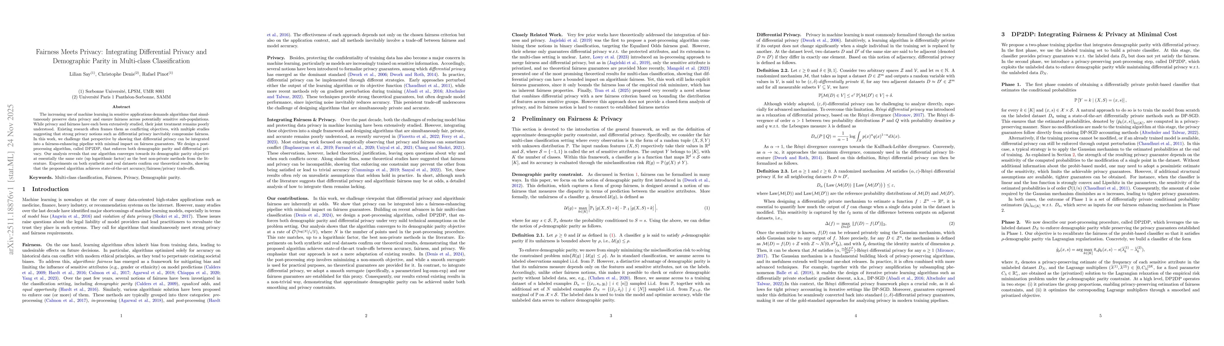 Thumbnail for Fairness Meets Privacy: Integrating Differential Privacy and Demographic Parity in Multi-class Classification